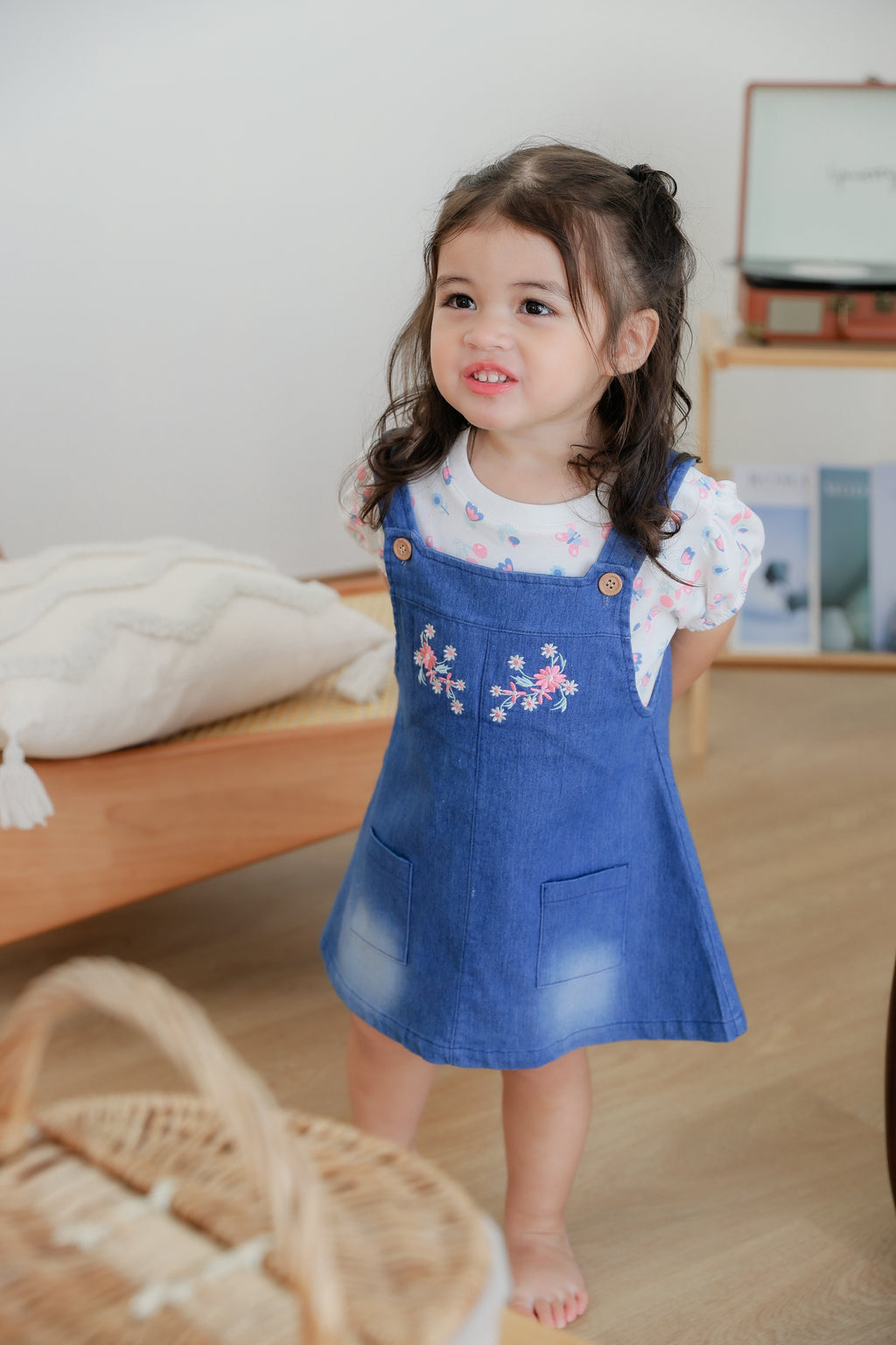 Bodysuit & Denim Bib Dress (2 Piece Set)