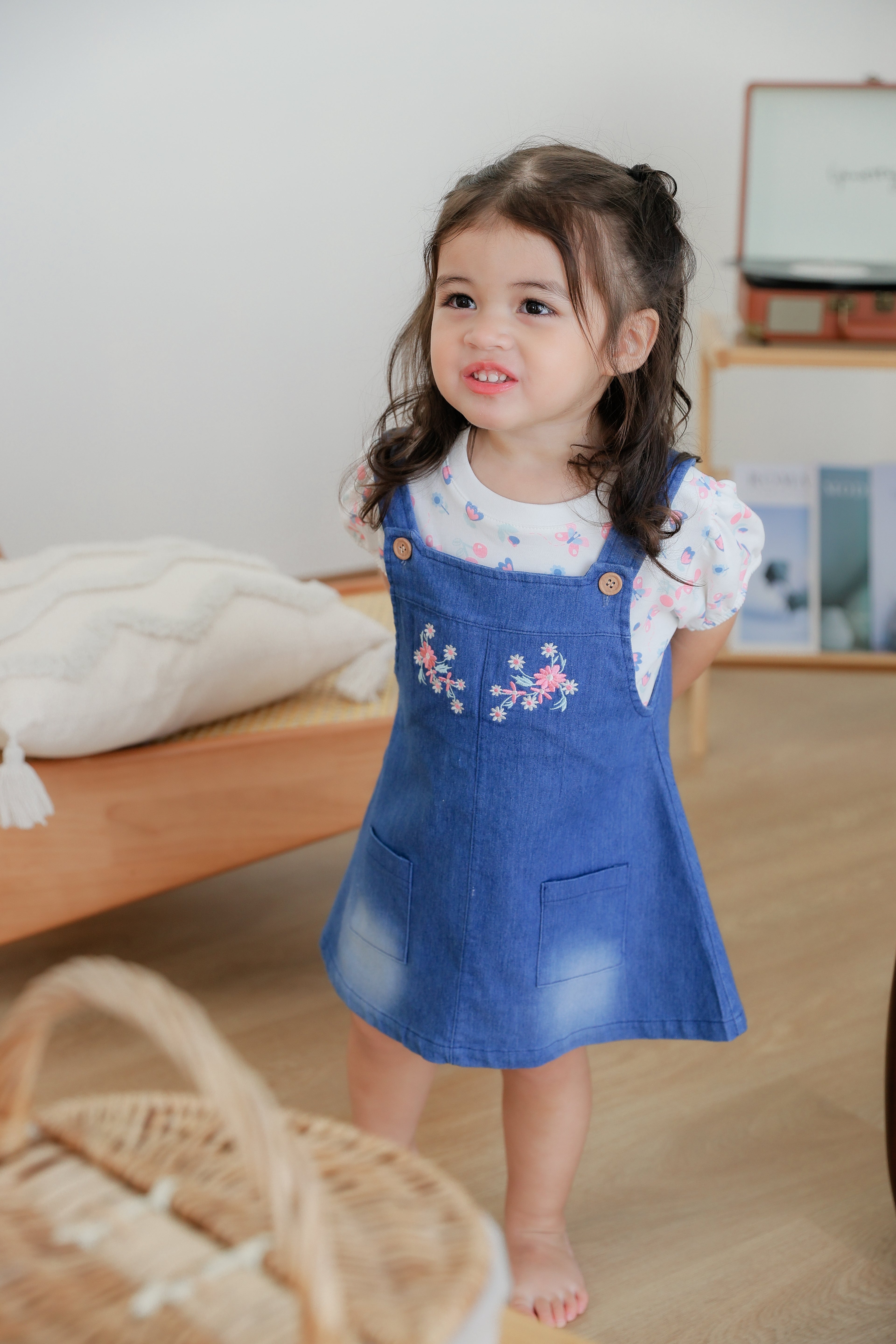Bodysuit & Denim Bib Dress (2 Piece Set)