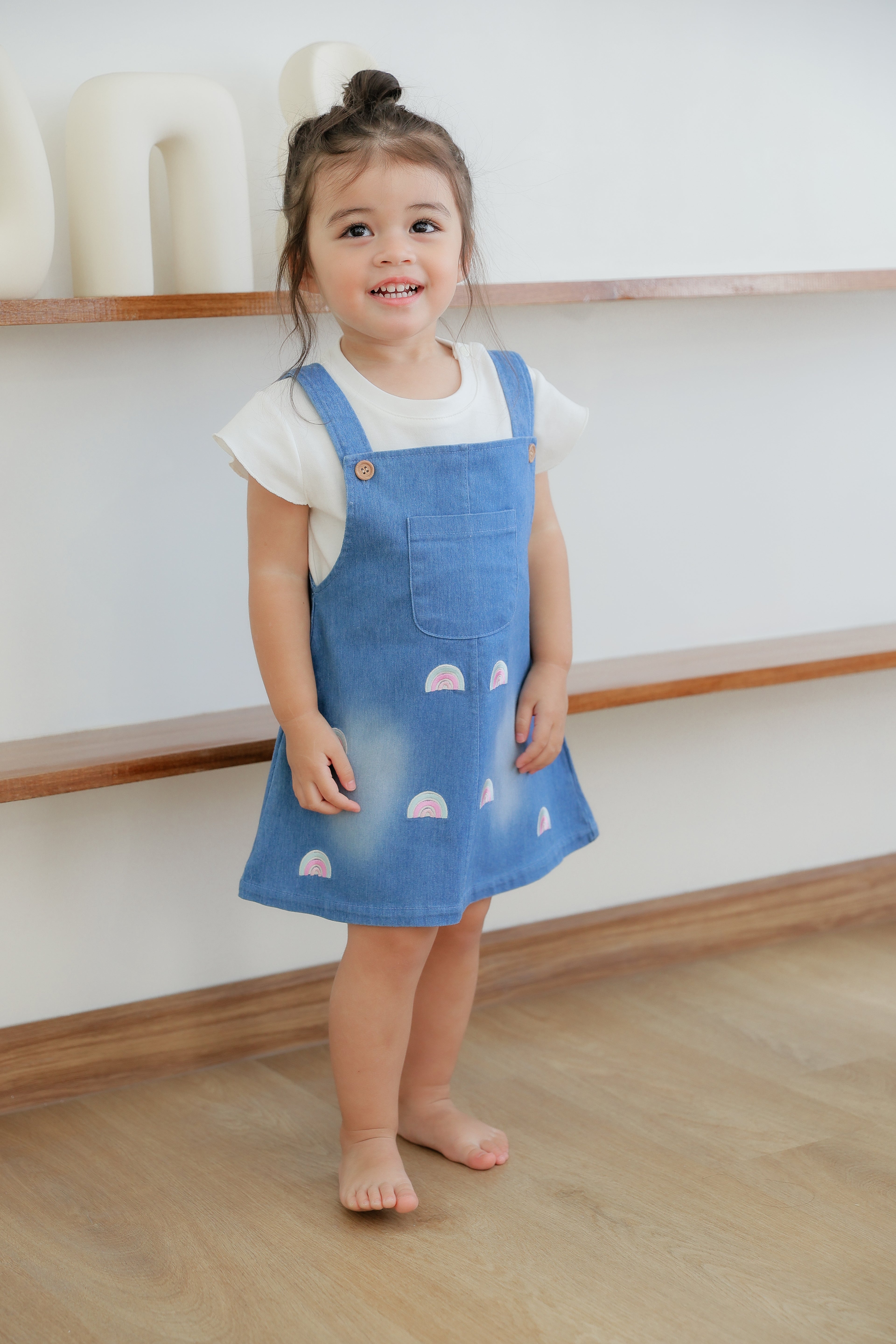 Bodysuit & Denim Bib Dress (2 Piece Set)
