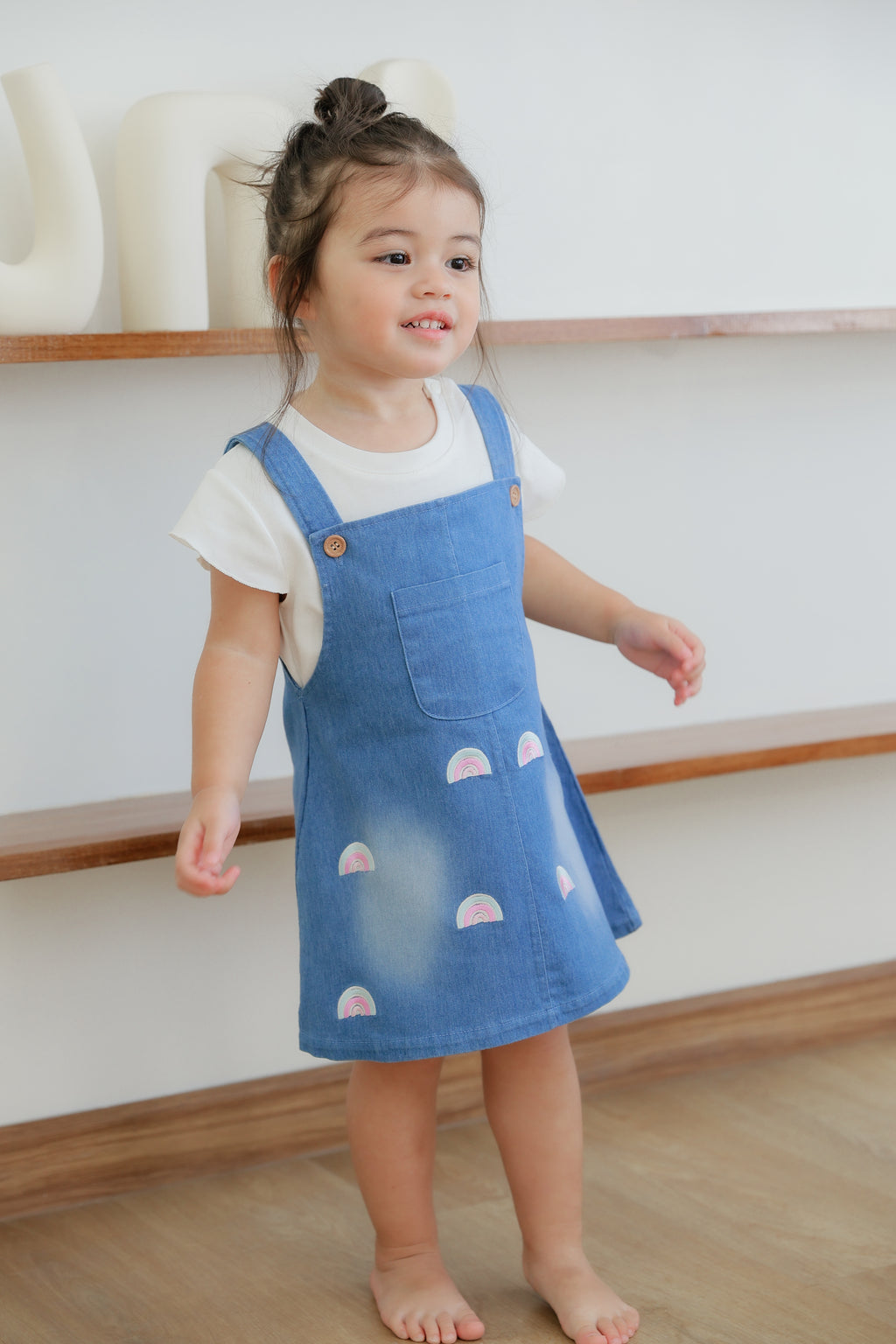 Bodysuit & Denim Bib Dress (2 Piece Set)